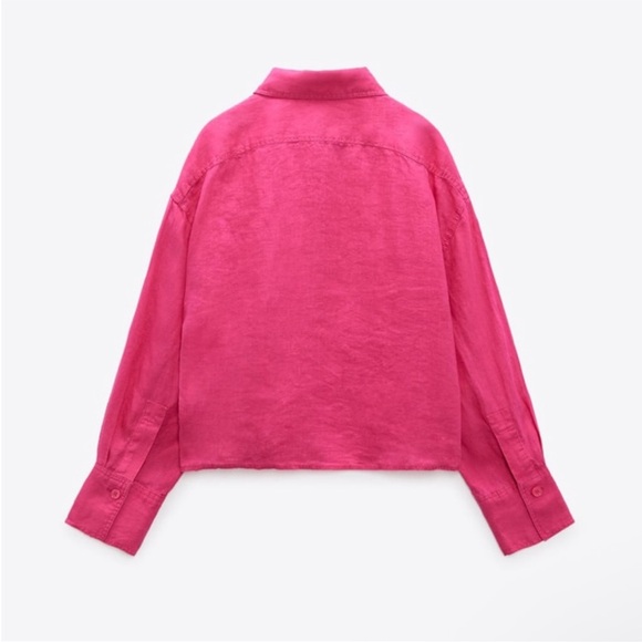 Zara Magenta Fuchsia Cropped Boxy Button Down Linen Shirt - Picture 12 of 12